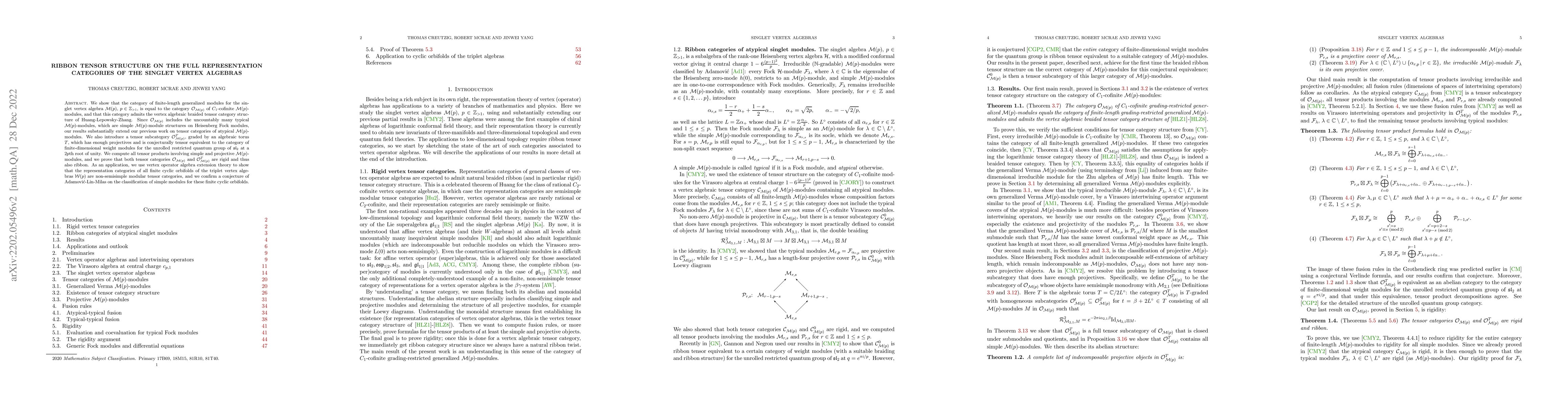 Thumbnail for Ribbon tensor structure on the full representation categories of the
  singlet vertex algebras