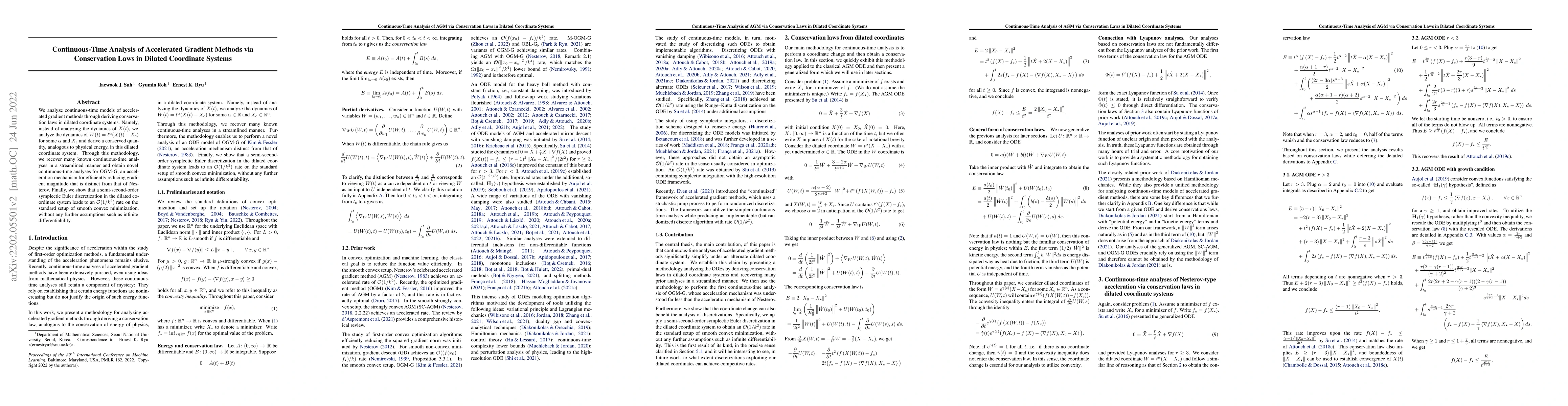Thumbnail for Continuous-Time Analysis of Accelerated Gradient Methods via
  Conservation Laws in Dilated Coordinate Systems