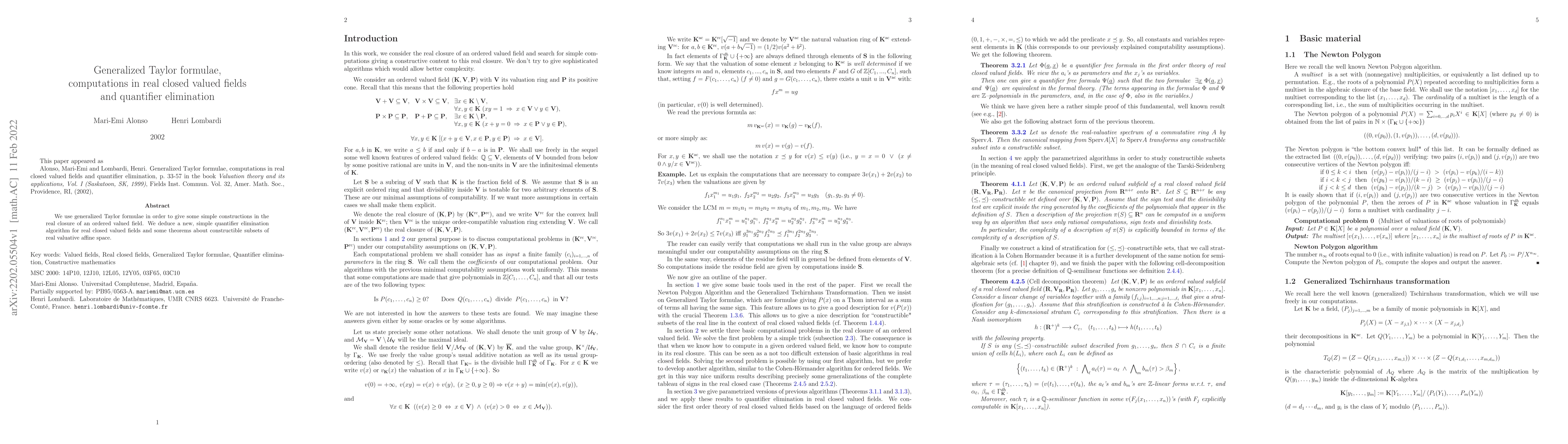 Thumbnail for Generalized Taylor formulae, computations in real closed valued fields
  and quantifier elimination