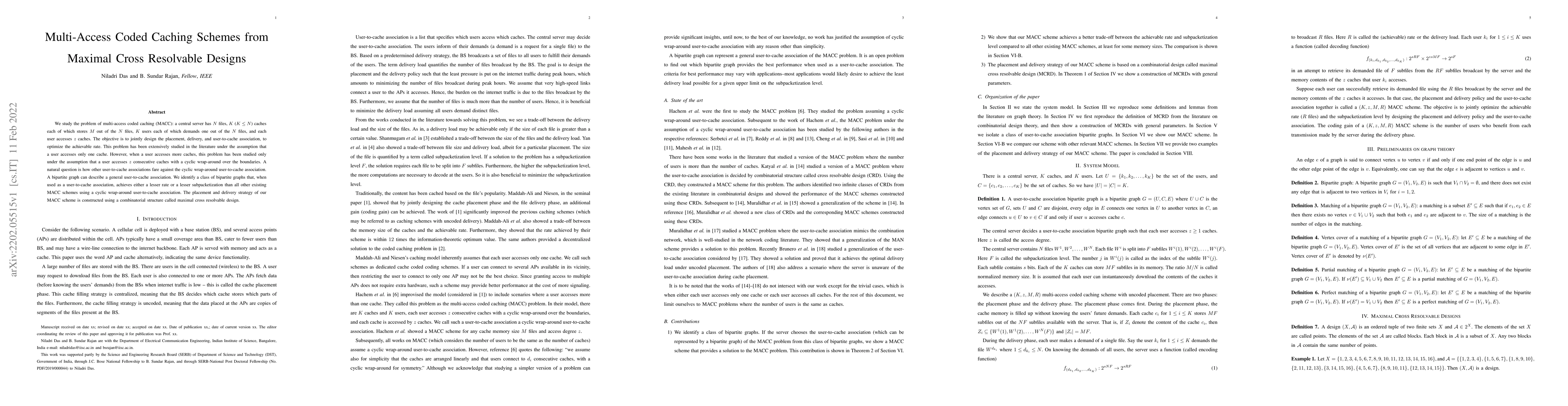 Thumbnail for Multi-Access Coded Caching Schemes from Maximal Cross Resolvable Designs