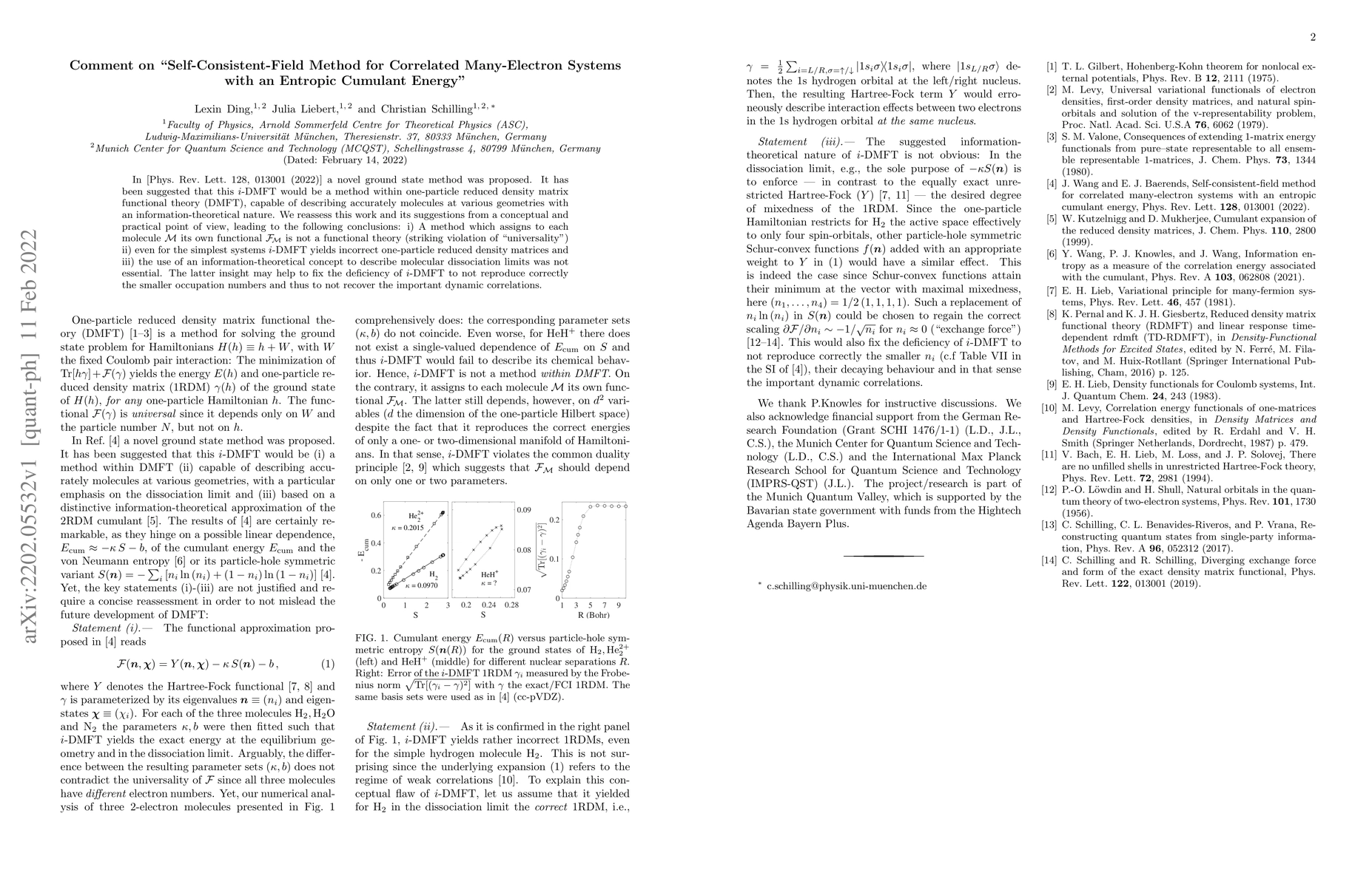 Thumbnail for Comment on "Self-Consistent-Field Method for Correlated Many-Electron
  Systems with an Entropic Cumulant Energy"