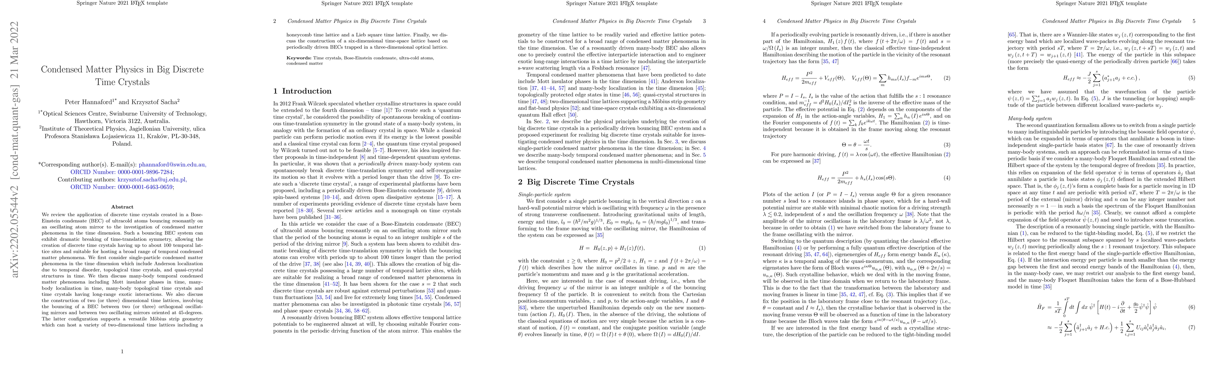 Thumbnail for Condensed matter physics in big discrete time crystals