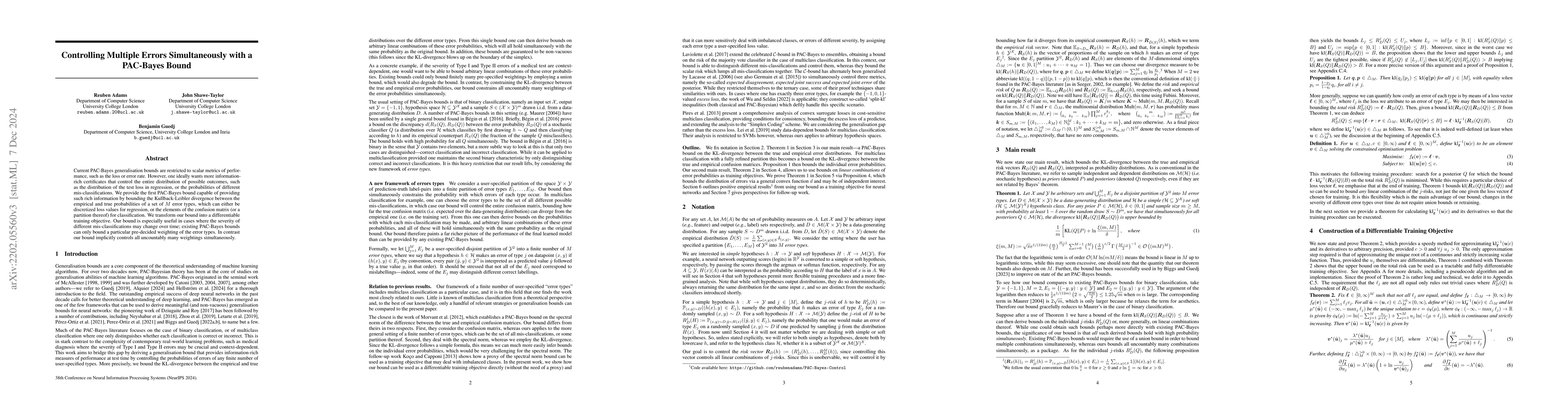 Thumbnail for Controlling Multiple Errors Simultaneously with a PAC-Bayes Bound