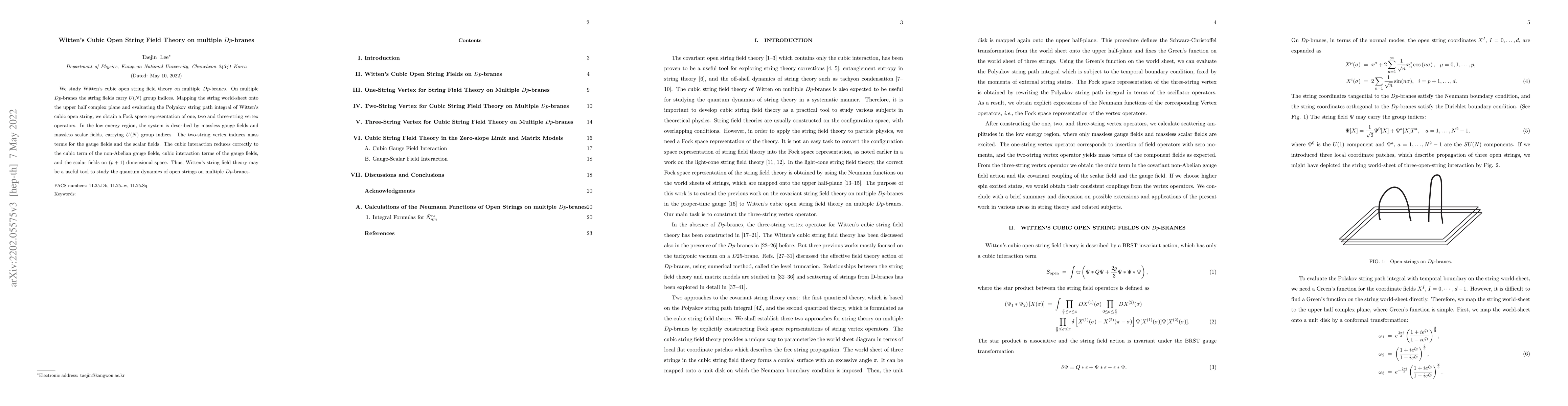 Thumbnail for Witten's Cubic Open String Field Theory on multiple $Dp$-branes