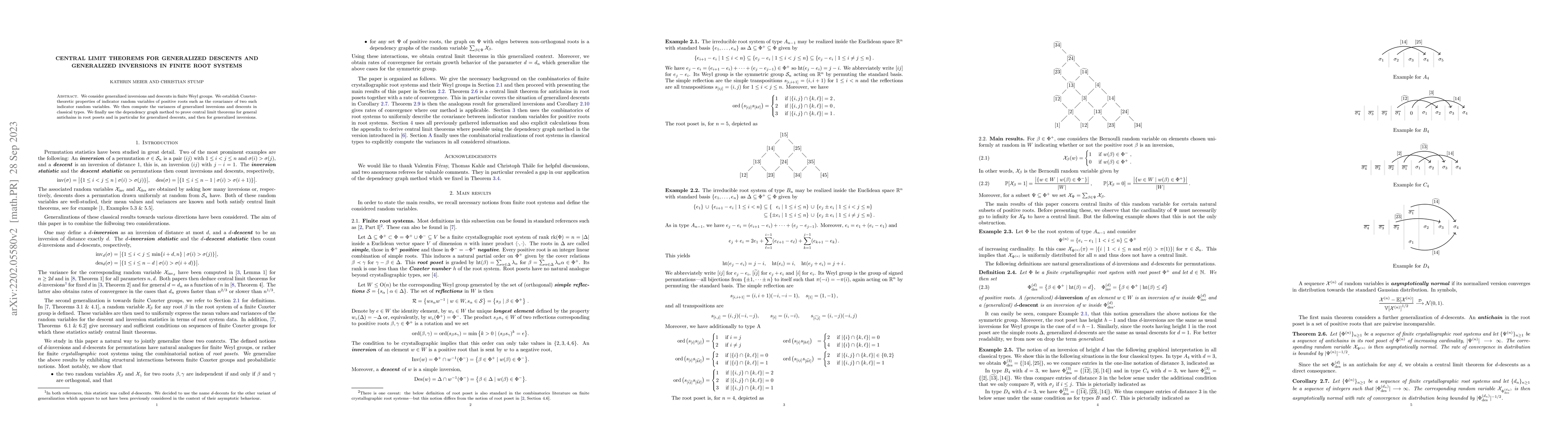 Thumbnail for Central limit theorems for generalized descents and generalized
  inversions in finite root systems