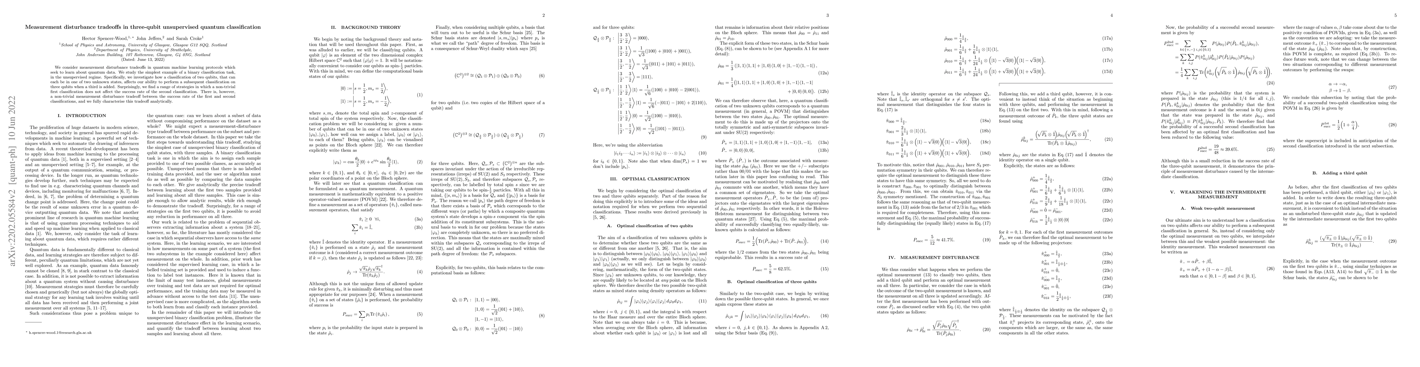 Thumbnail for Measurement disturbance tradeoffs in three-qubit unsupervised quantum
  classification
