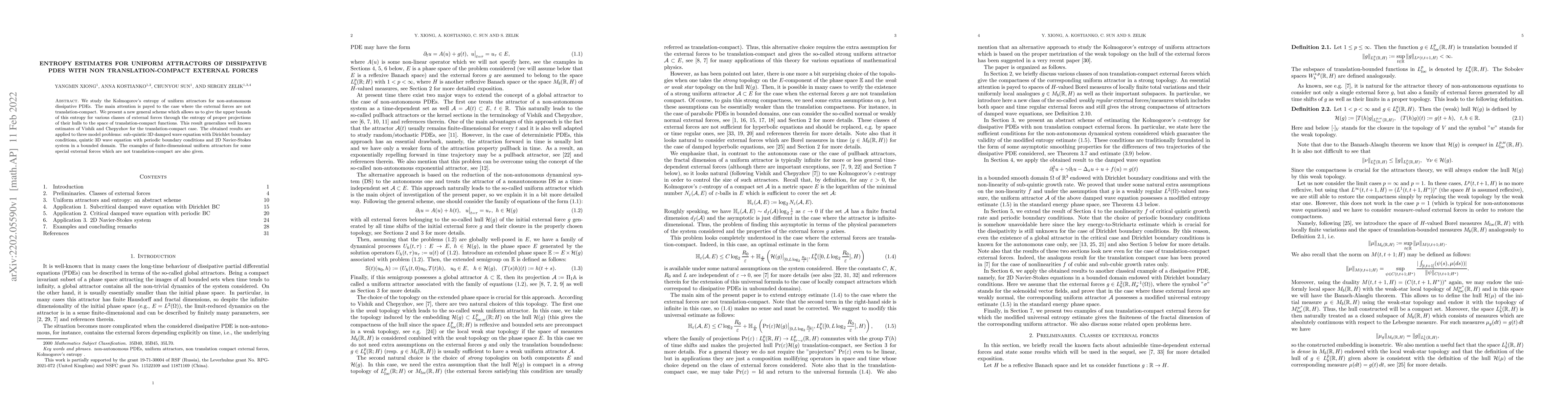Thumbnail for Entropy estimates for uniform attractors of dissipative PDEs with non
  translation-compact external forces