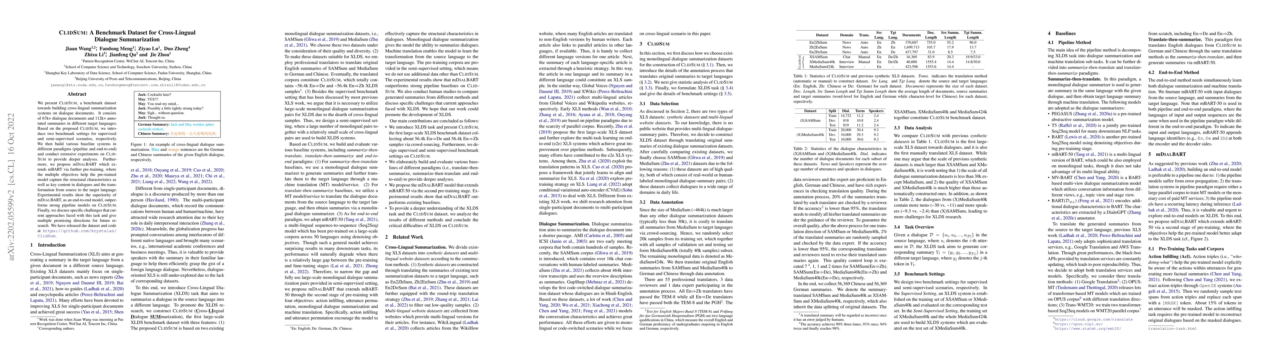 Thumbnail for ClidSum: A Benchmark Dataset for Cross-Lingual Dialogue Summarization