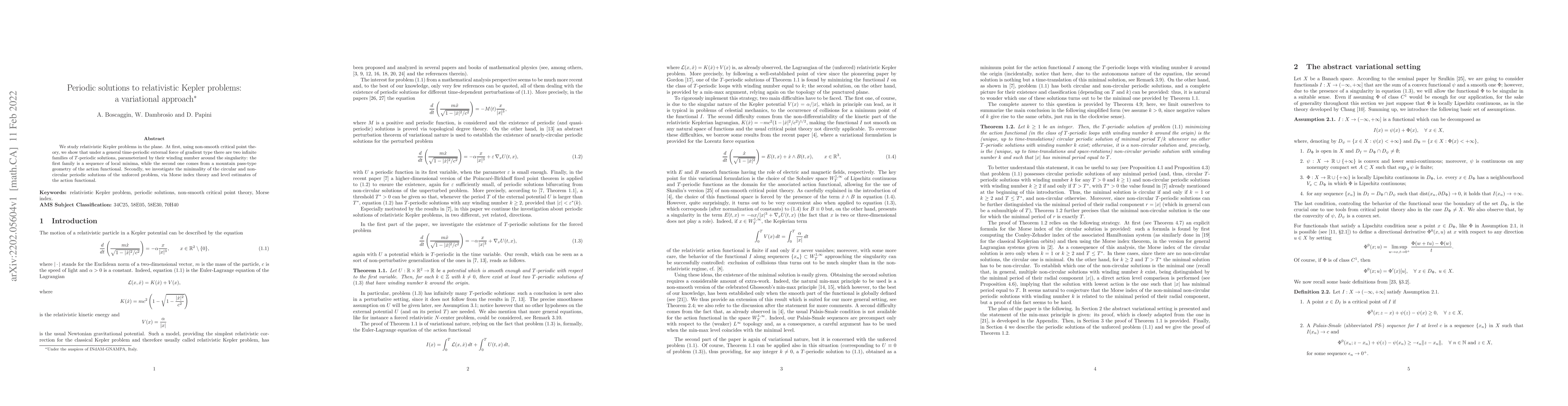 Thumbnail for Periodic solutions to relativistic Kepler problems: a variational
  approach