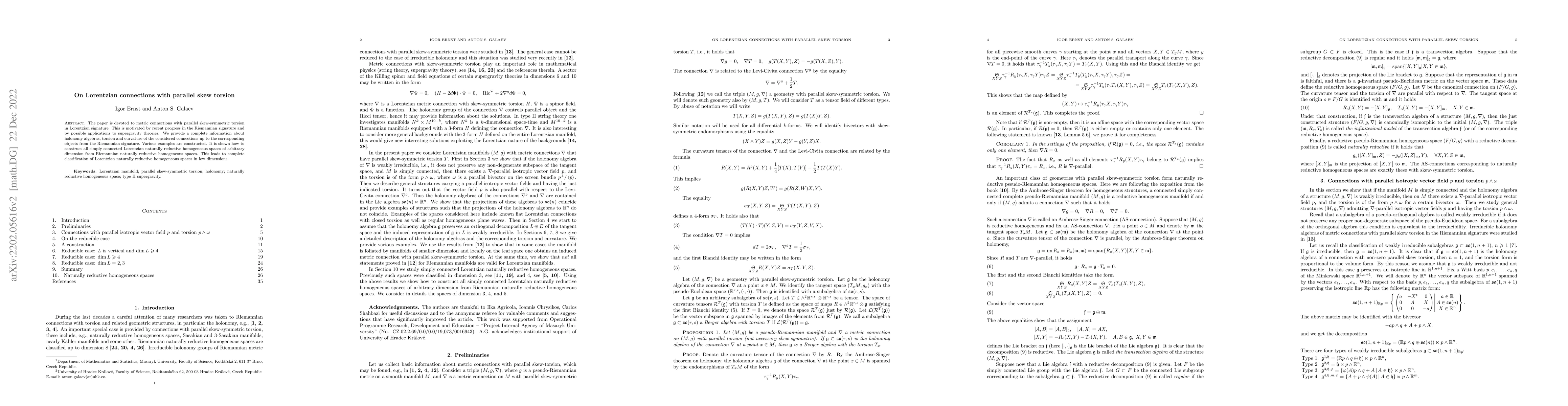 Thumbnail for On Lorentzian connections with parallel skew torsion