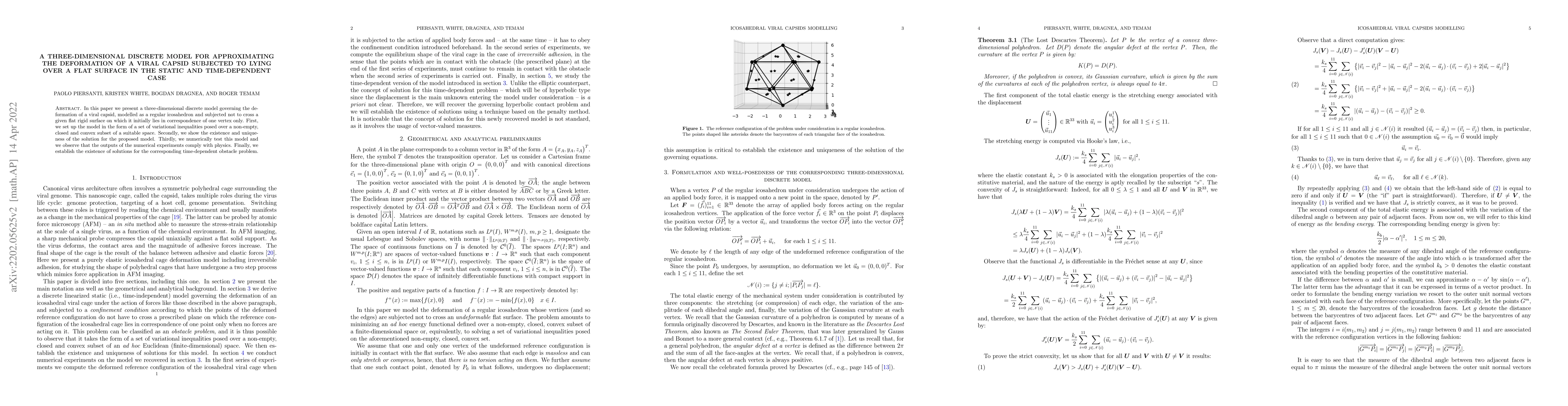 Thumbnail for A three-dimensional discrete model for approximating the deformation of
  a viral capsid subjected to lying over a flat surface