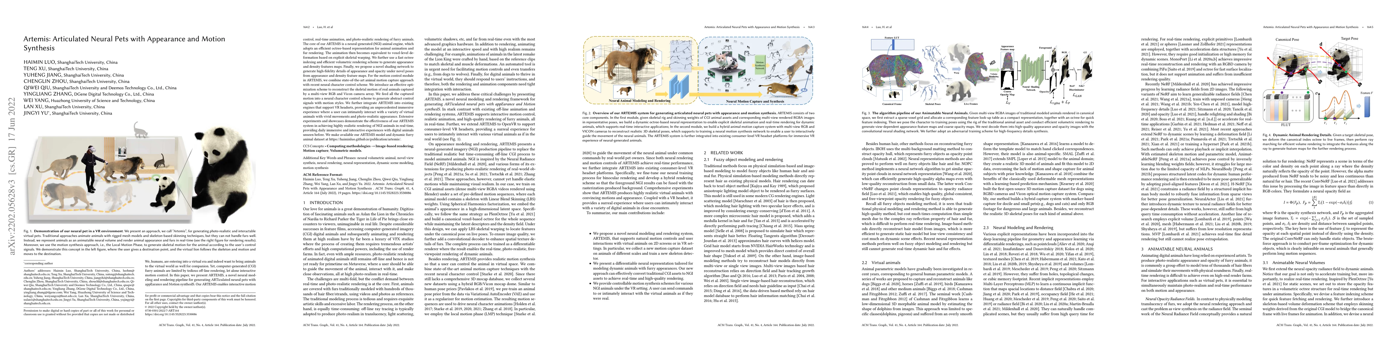 Thumbnail for Artemis: Articulated Neural Pets with Appearance and Motion synthesis