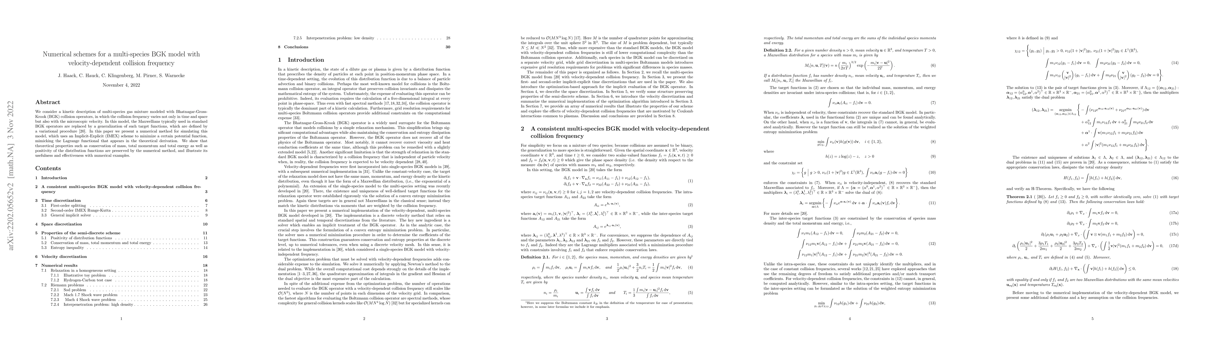 Thumbnail for Numerical schemes for a multi-species BGK model with velocity-dependent
  collision frequency