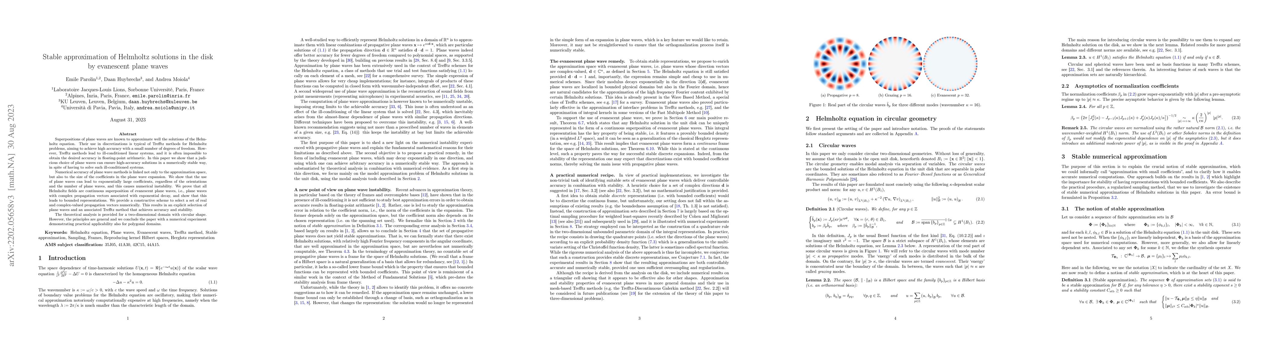 Thumbnail for Stable approximation of Helmholtz solutions in the disk by evanescent
  plane waves