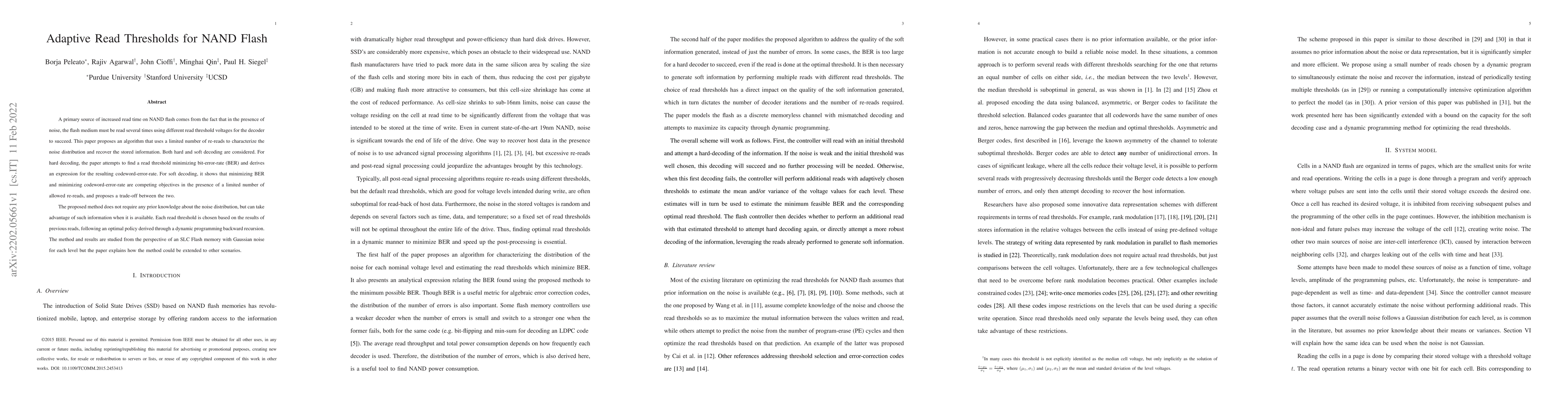 Thumbnail for Adaptive Read Thresholds for NAND Flash