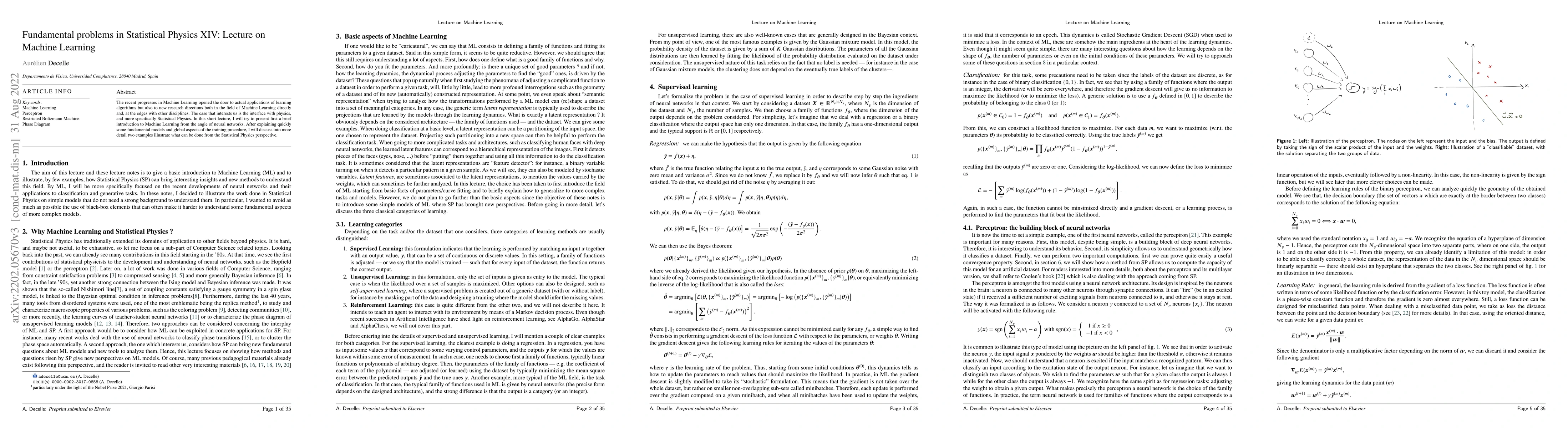 Thumbnail for Fundamental problems in statistical physics XIV: Lecture on Machine
  Learning