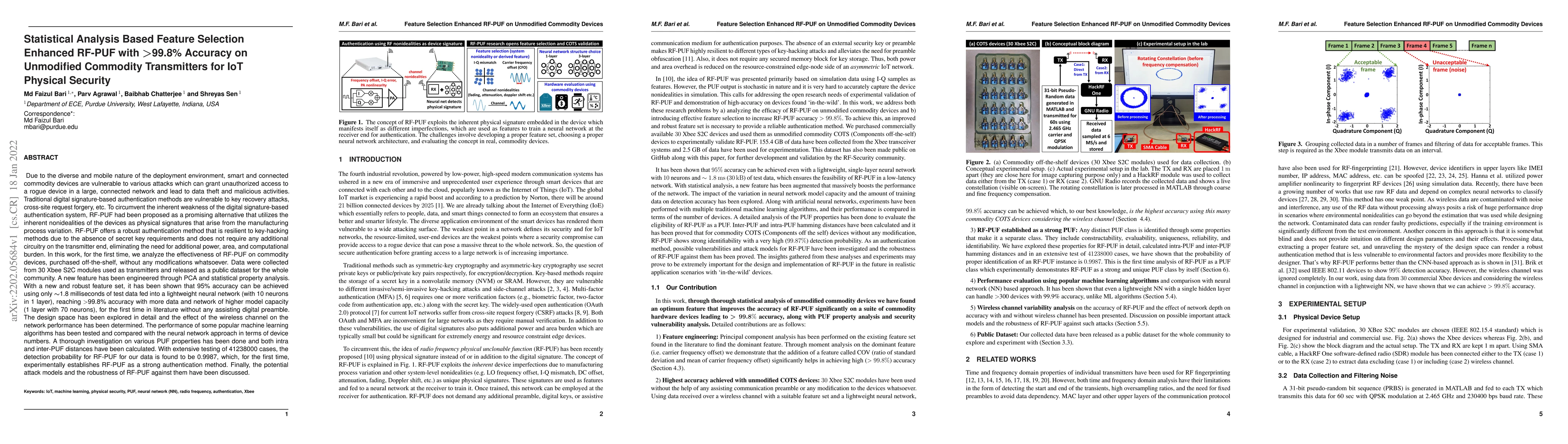 Thumbnail for Statistical Analysis Based Feature Selection Enhanced RF-PUF with >99.8%
  Accuracy on Unmodified Commodity Transmitters for IoT Physical Security