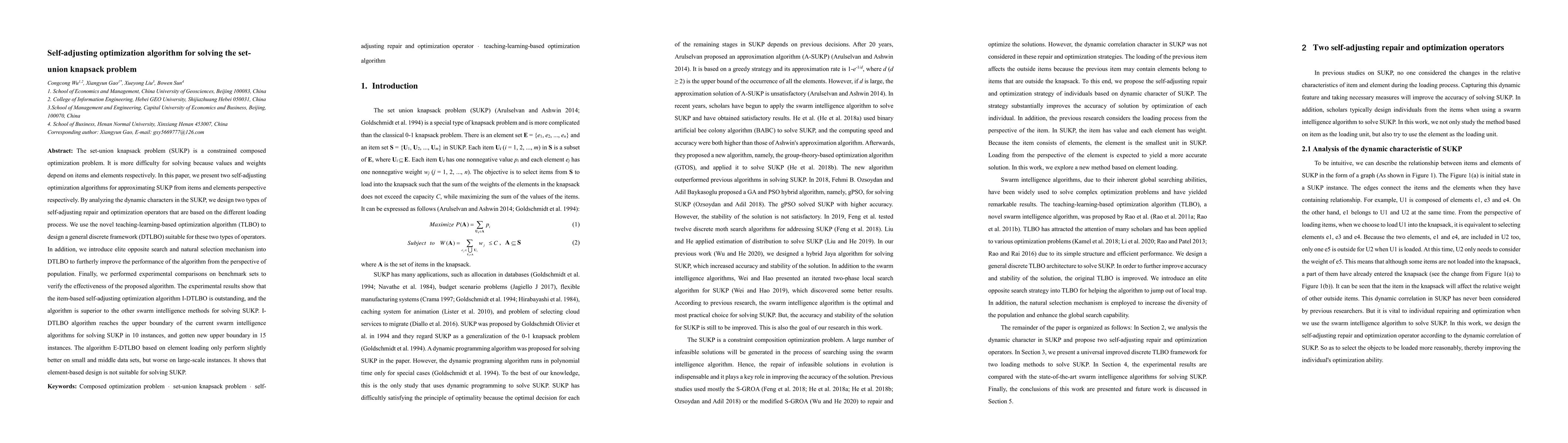 Thumbnail for Self-adjusting optimization algorithm for solving the setunion knapsack
  problem