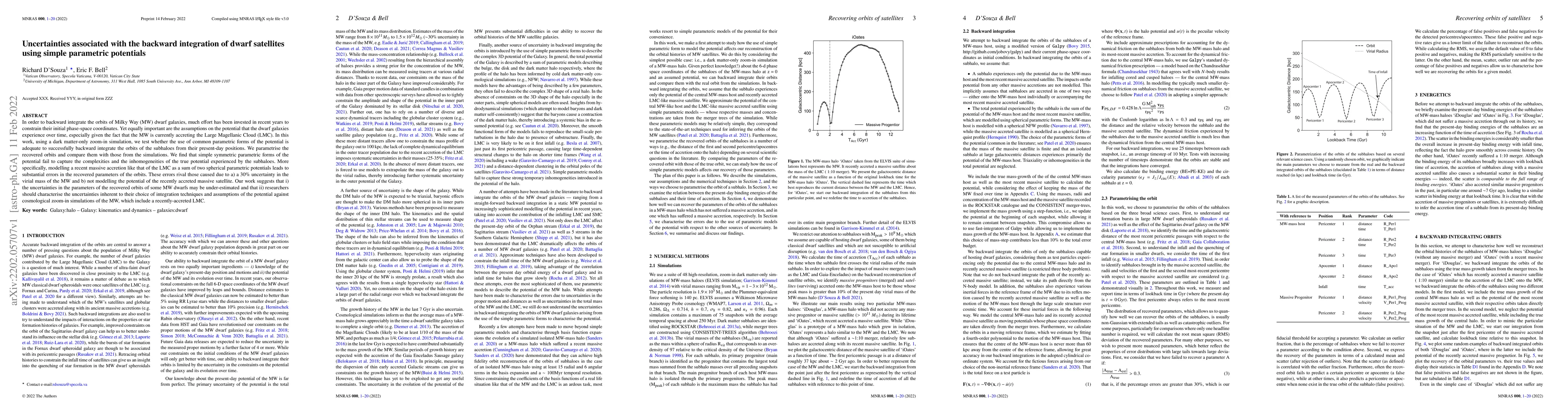 Thumbnail for Uncertainties associated with the backward integration of dwarf
  satellites using simple parametric potentials