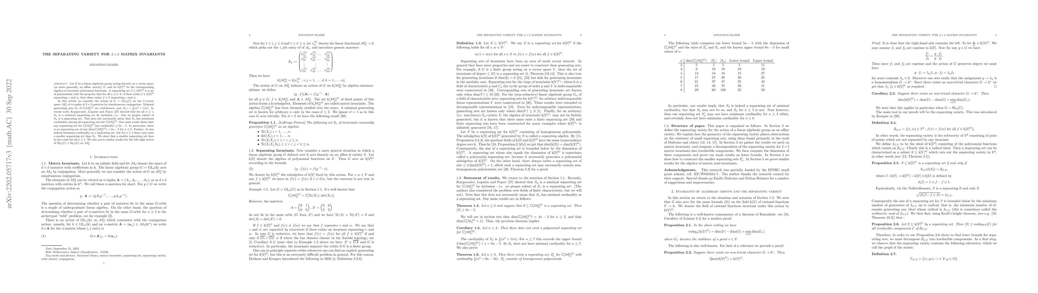 Thumbnail for The separating variety for 2x2 matrix invariants