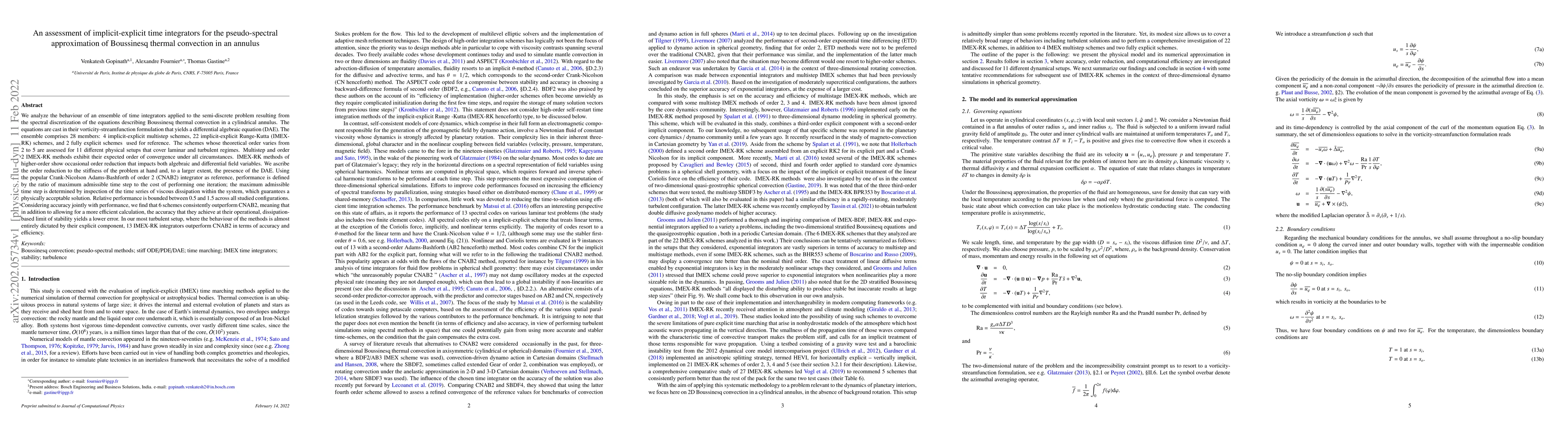 Thumbnail for An assessment of implicit-explicit time integrators for the
  pseudo-spectral approximation of Boussinesq thermal convection in an annulus