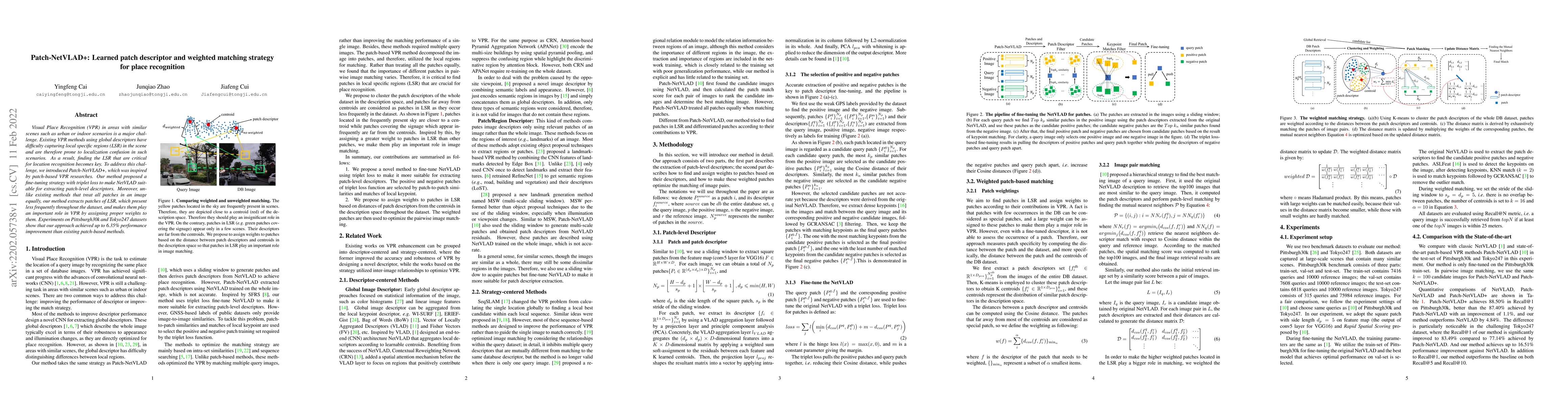 Thumbnail for Patch-NetVLAD+: Learned patch descriptor and weighted matching strategy
  for place recognition
