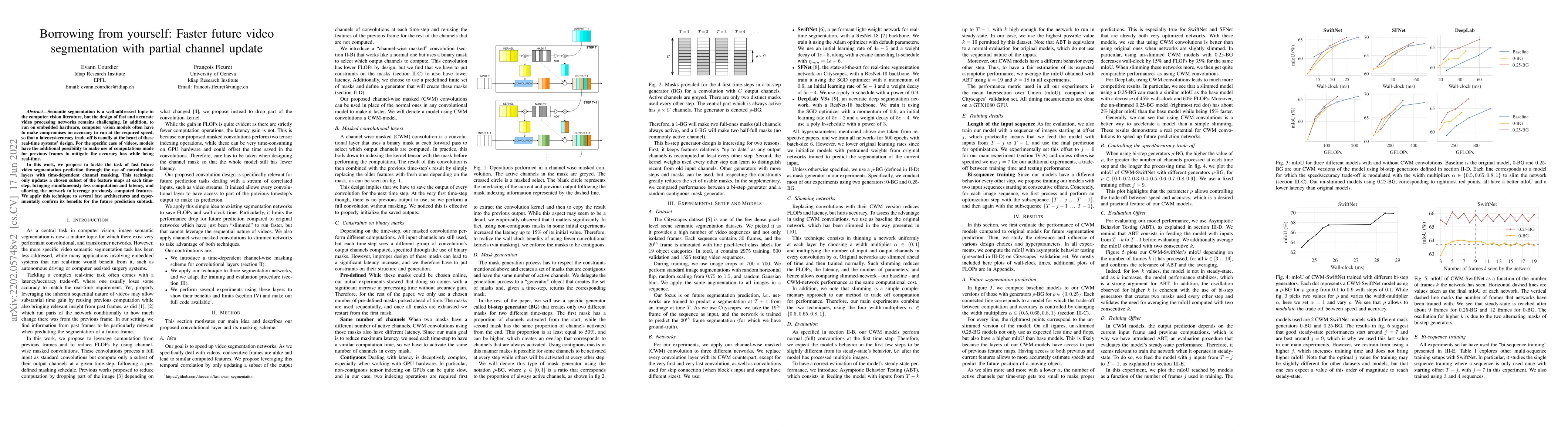 Thumbnail for Borrowing from yourself: Faster future video segmentation with partial
  channel update