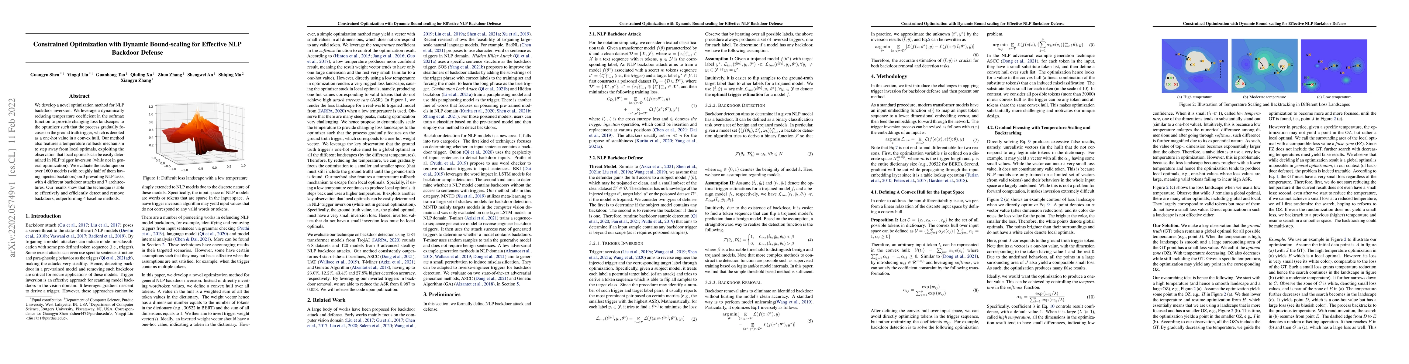 Thumbnail for Constrained Optimization with Dynamic Bound-scaling for Effective
  NLPBackdoor Defense