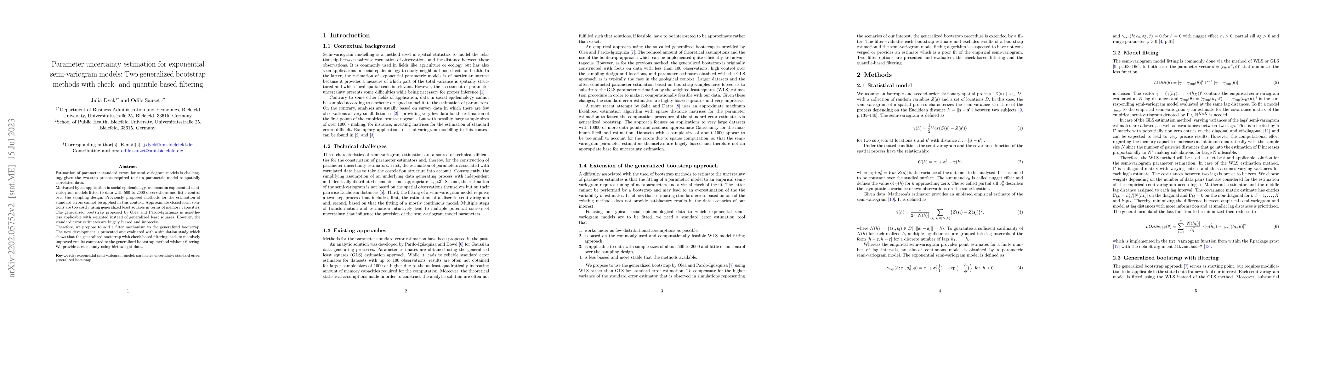Thumbnail for Parameter uncertainty estimation for exponential semi-variogram models:
  Two generalized bootstrap methods with check- and quantile-based filtering