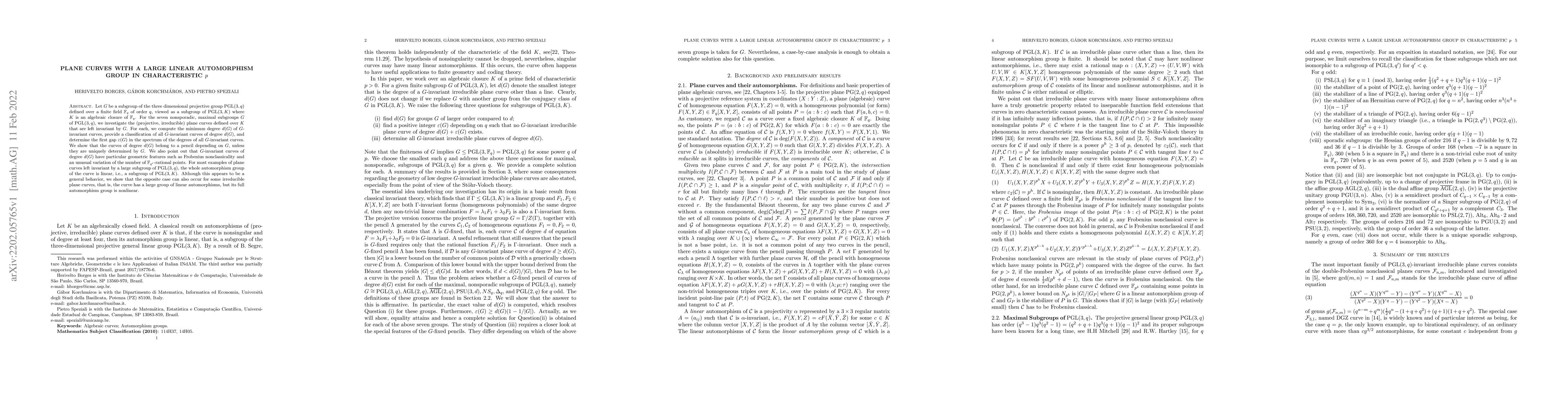 Thumbnail for Plane curves with a large linear automorphism group in characteristic
  $p$