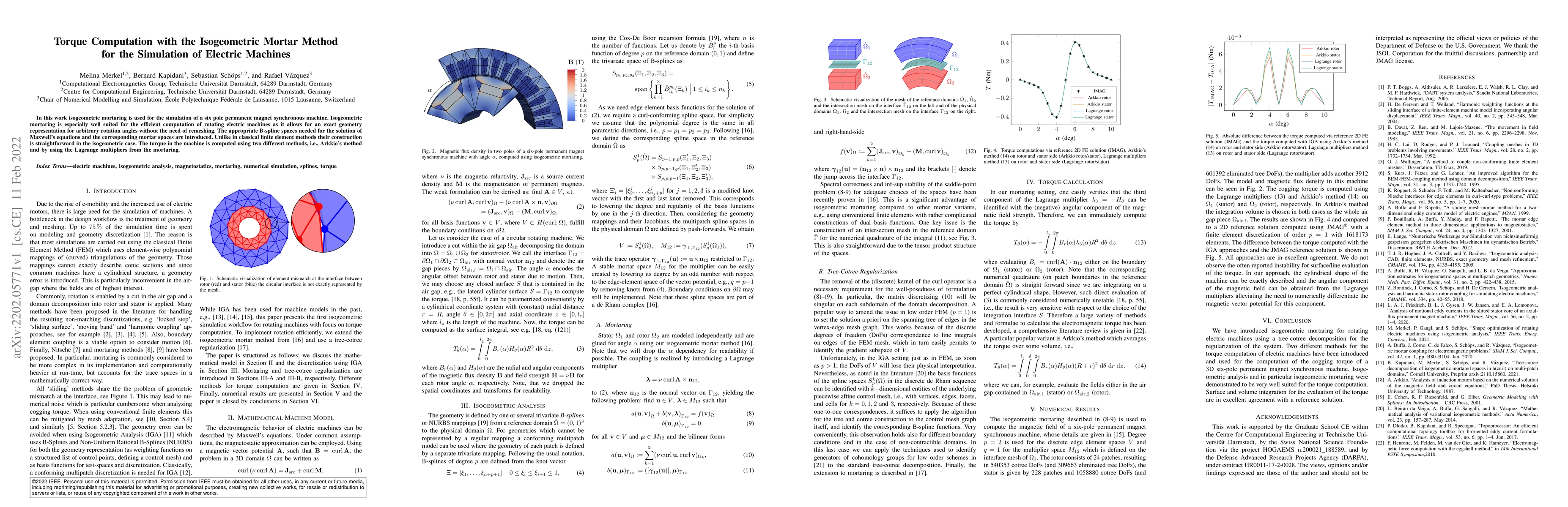 Thumbnail for Torque Computation with the Isogeometric Mortar Method for the
  Simulation of Electric Machines