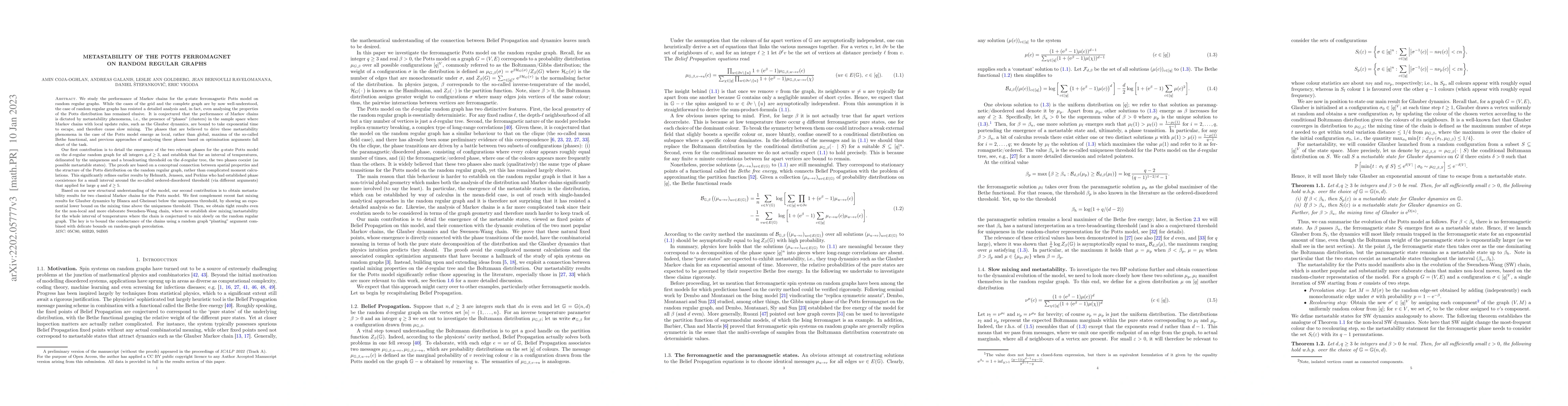 Thumbnail for Metastability of the Potts ferromagnet on random regular graphs