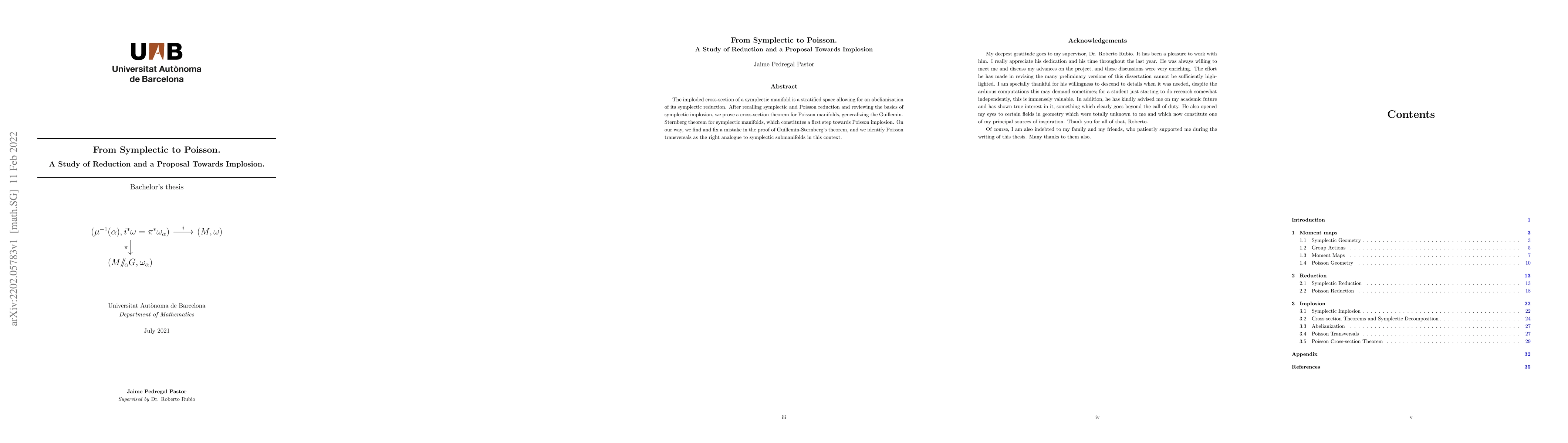 Thumbnail for From Symplectic to Poisson. A Study of Reduction and a Proposal Towards
  Implosion