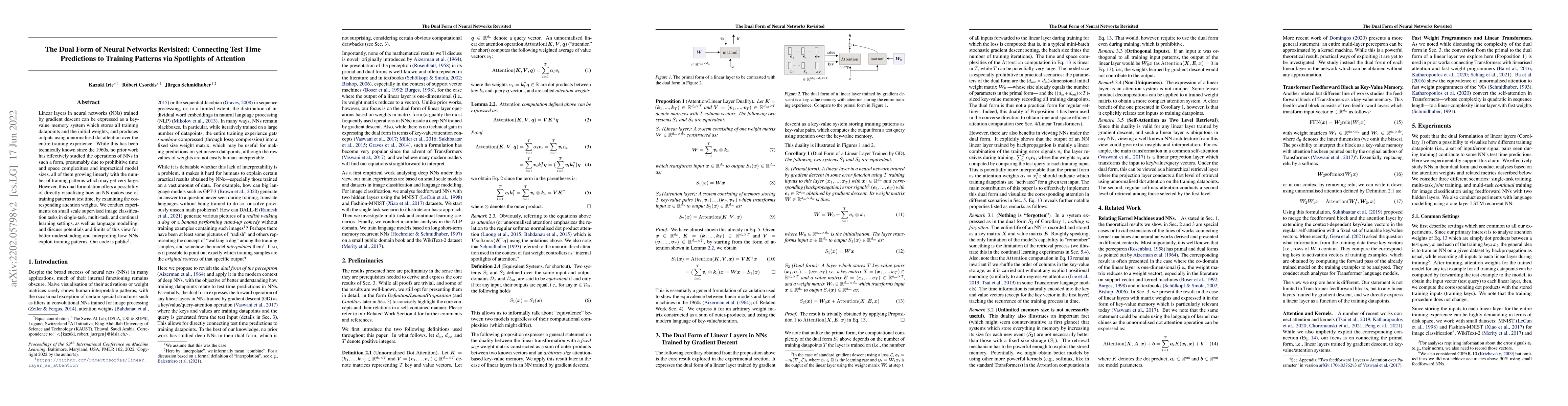 Thumbnail for The Dual Form of Neural Networks Revisited: Connecting Test Time
  Predictions to Training Patterns via Spotlights of Attention