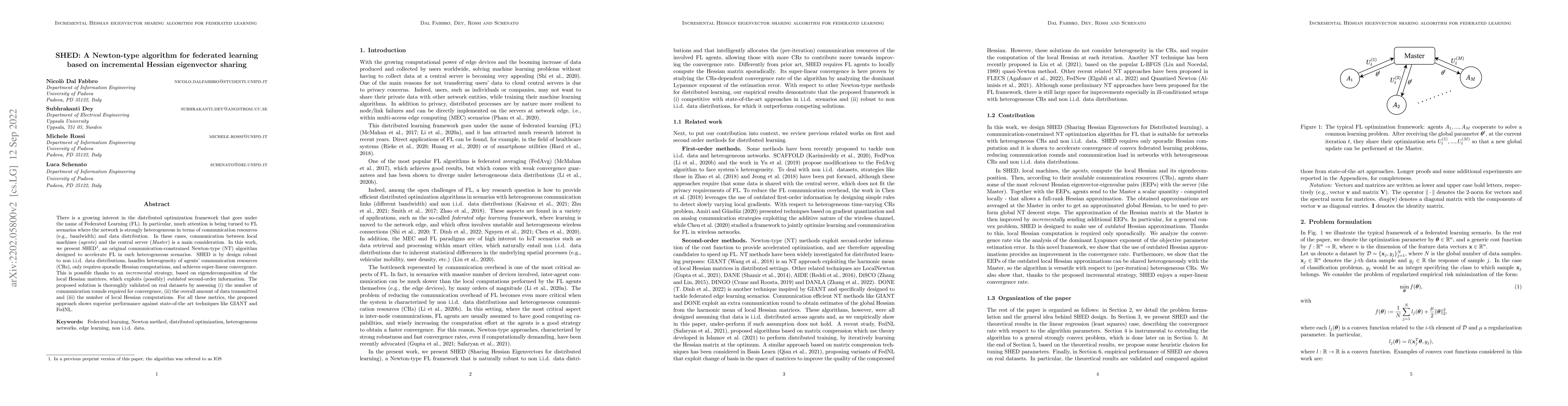 Thumbnail for SHED: A Newton-type algorithm for federated learning based on
  incremental Hessian eigenvector sharing