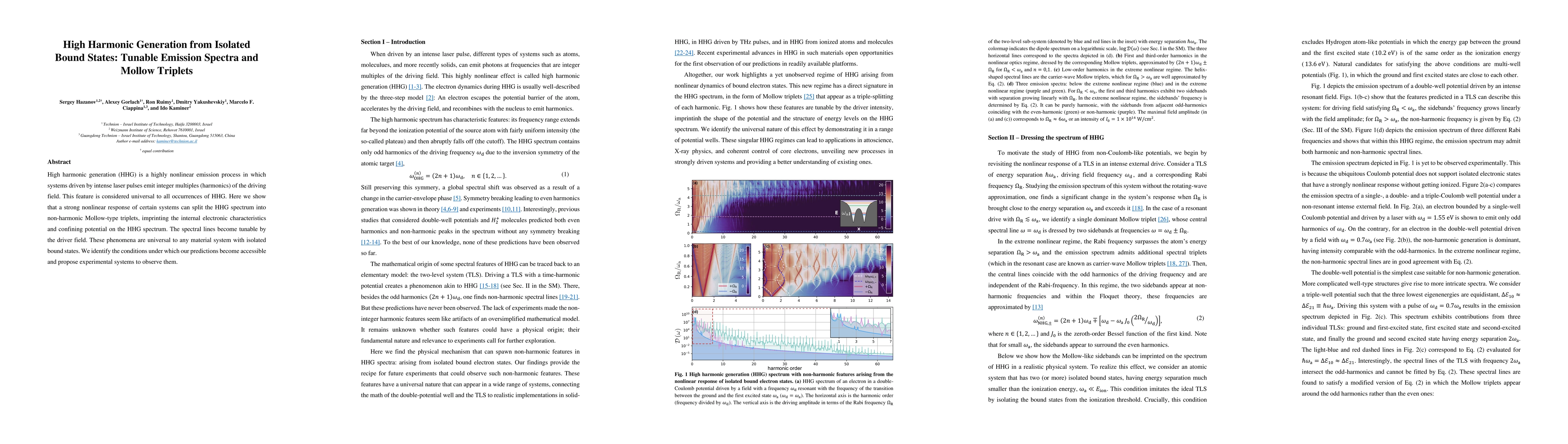 Thumbnail for High Harmonic Generation from Isolated Bound States: Tunable Emission
  Spectra and Mollow Triplets