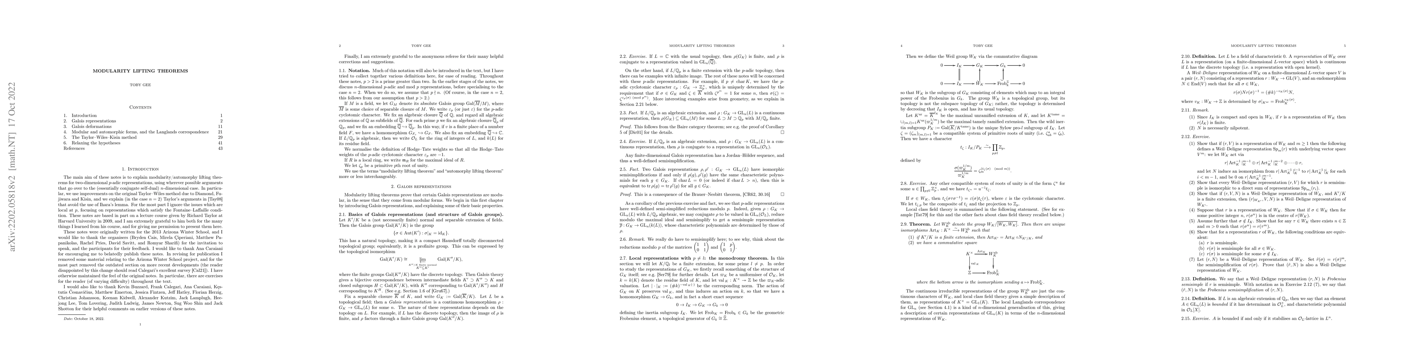 Thumbnail for Modularity lifting theorems