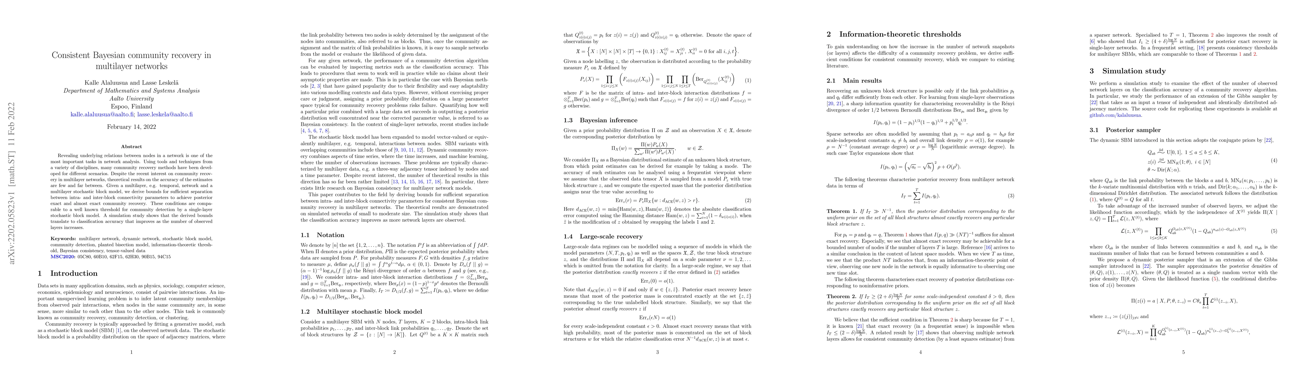 Thumbnail for Consistent Bayesian community recovery in multilayer networks