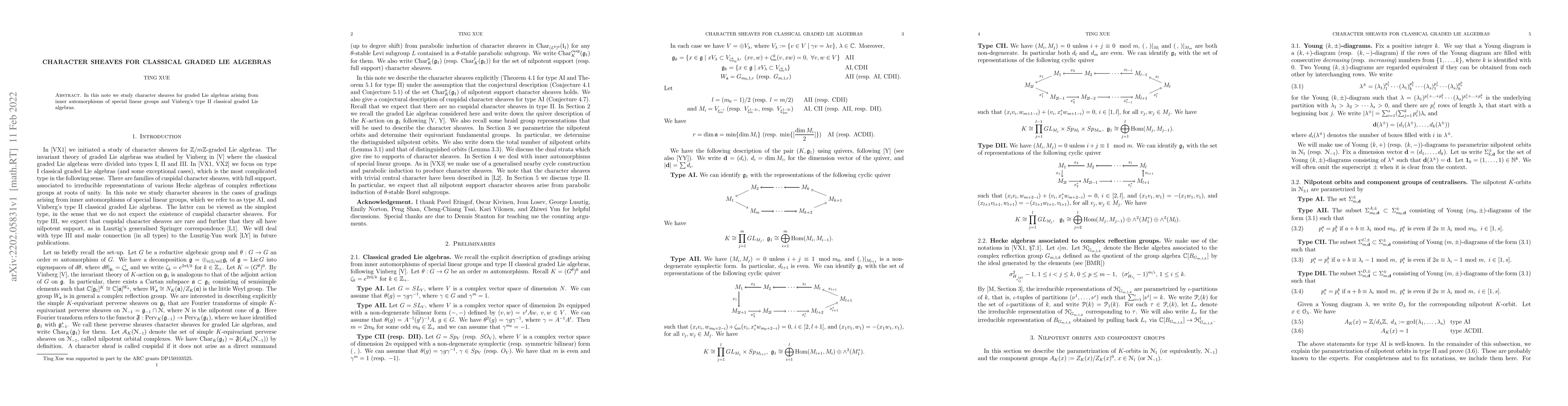 Thumbnail for Character sheaves for classical graded Lie algebras