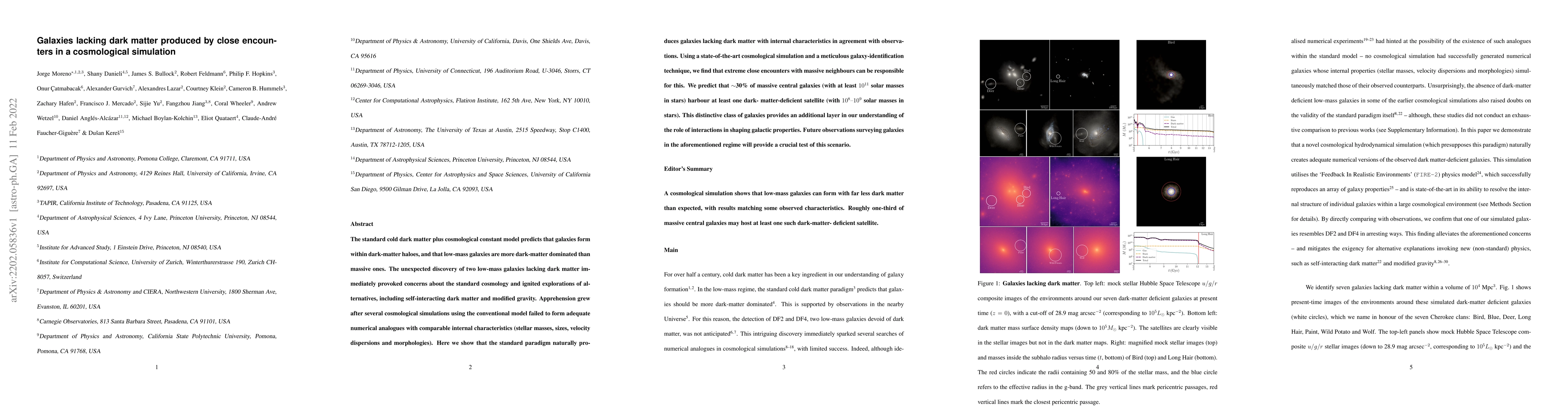 Thumbnail for Galaxies lacking dark matter produced by close encounters in a
  cosmological simulation