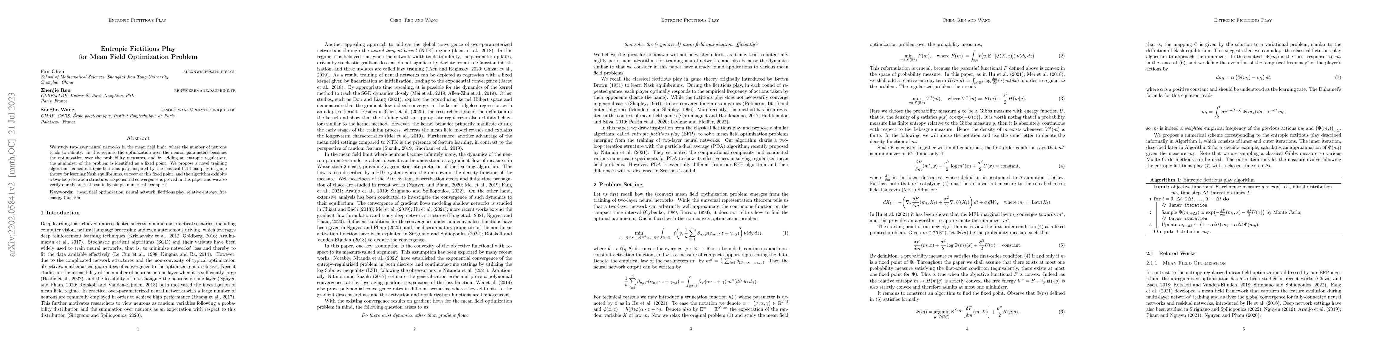 Thumbnail for Entropic Fictitious Play for Mean Field Optimization Problem