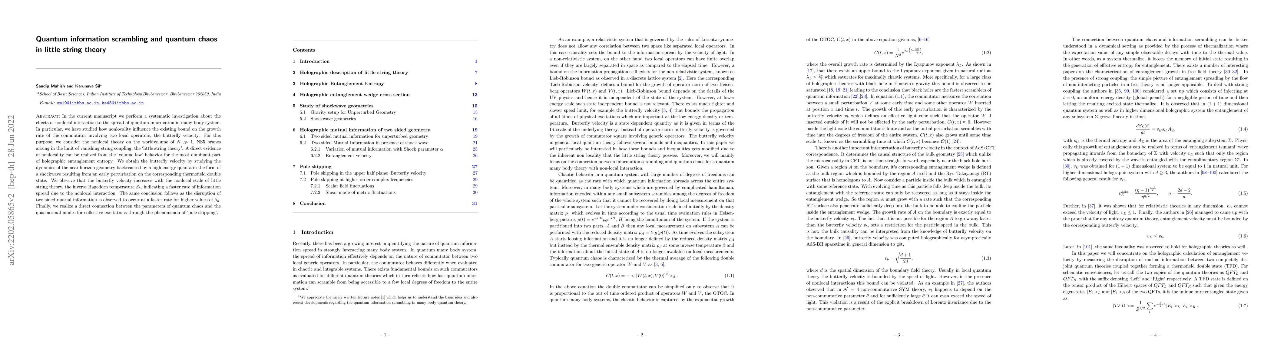 Thumbnail for Quantum information scrambling and quantum chaos in little string theory