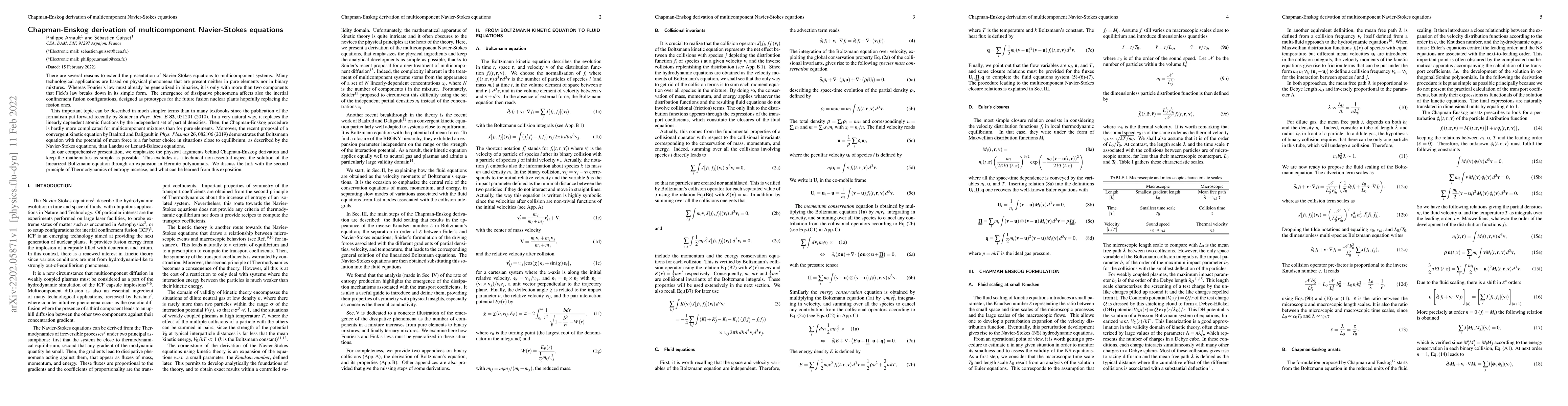Thumbnail for Chapman-Enskog derivation of multicomponent Navier-Stokes equations