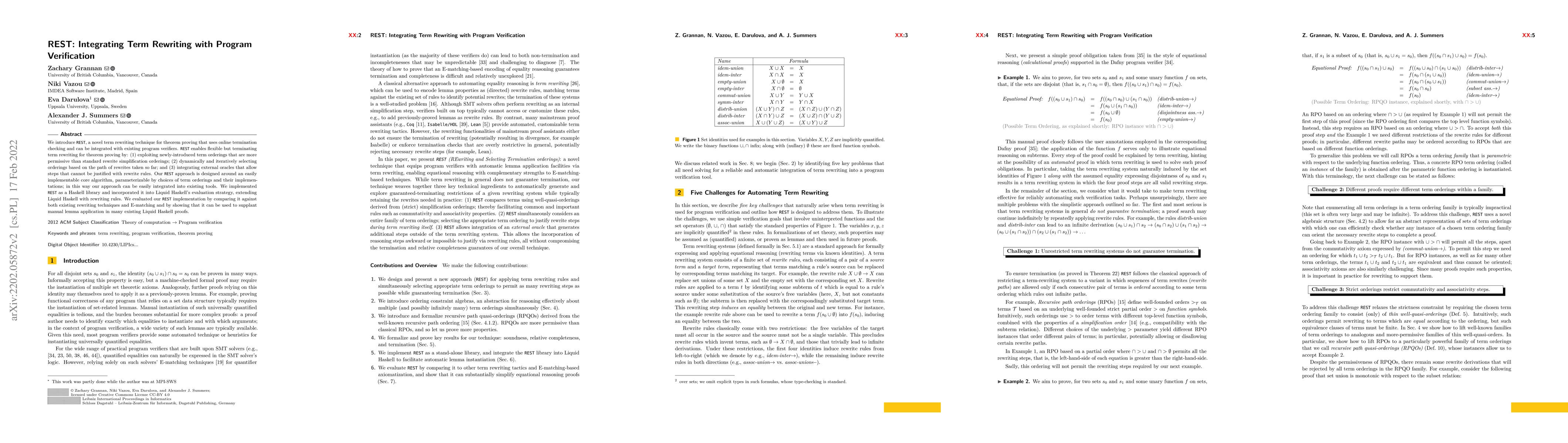 Thumbnail for REST: Integrating Term Rewriting with Program Verification (Extended
  Version)