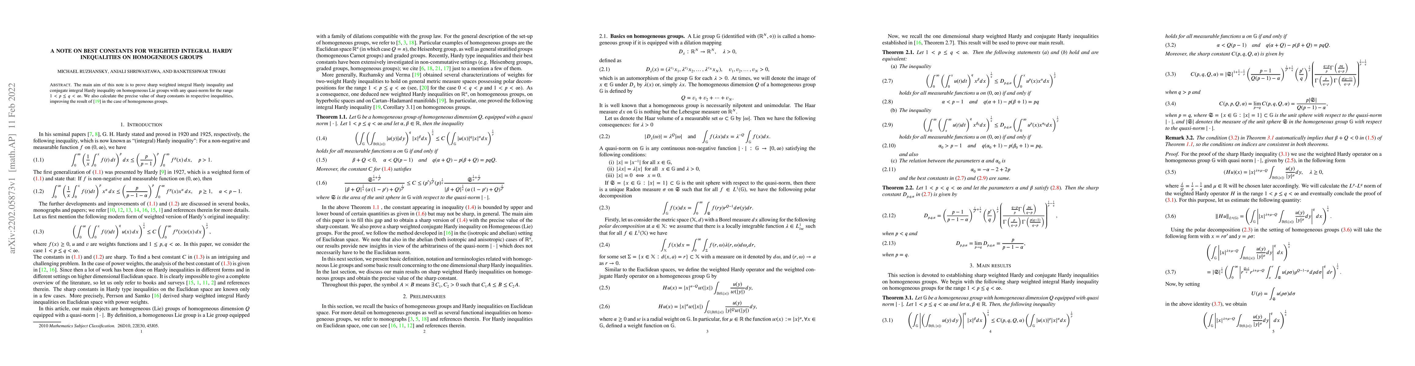 Thumbnail for A note on best constants for Weighted Integral Hardy inequalities on
  homogeneous groups