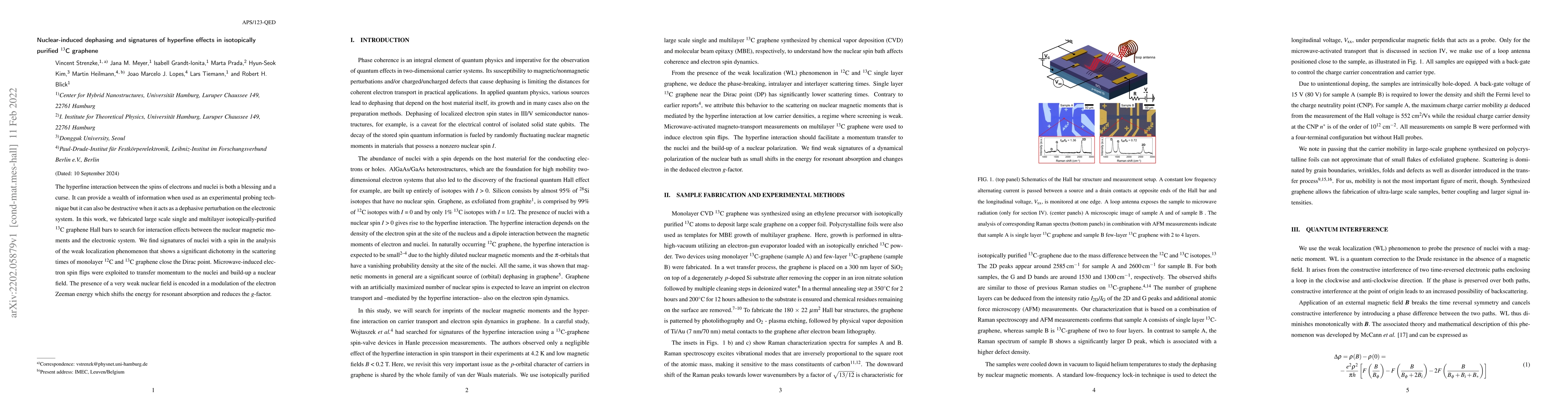 Thumbnail for Nuclear-induced dephasing and signatures of hyperfine effects in
  isotopically purified $^{13}$C graphene