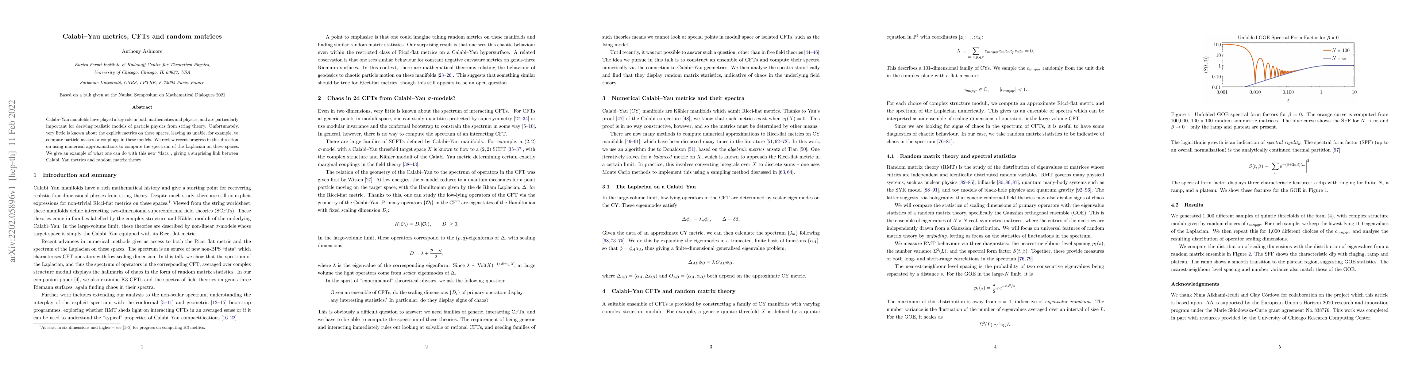 Thumbnail for Calabi-Yau metrics, CFTs and random matrices