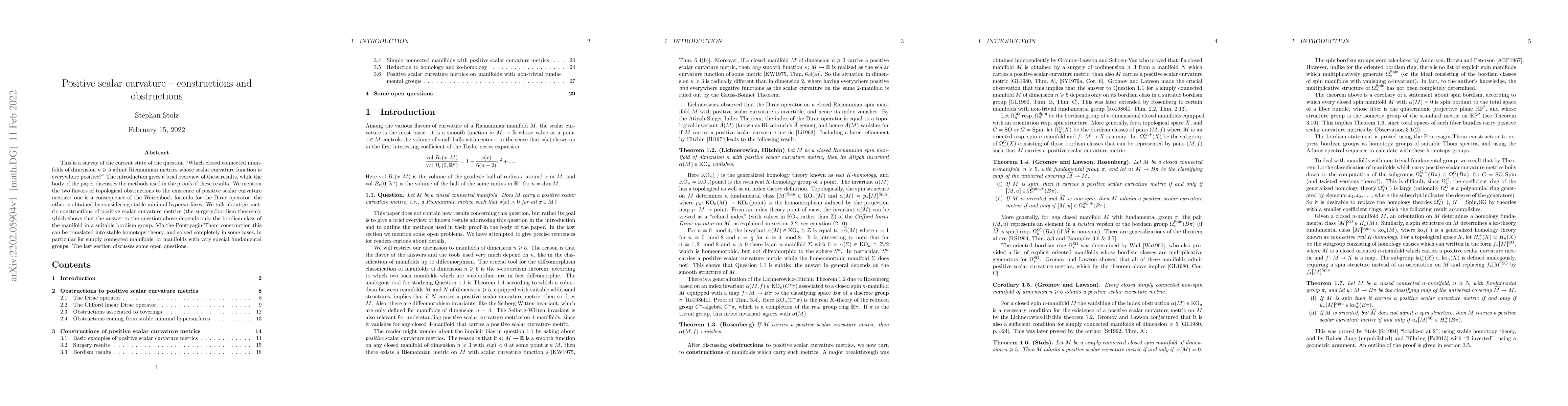 Thumbnail for Positive scalar curvature -- constructions and obstructions
