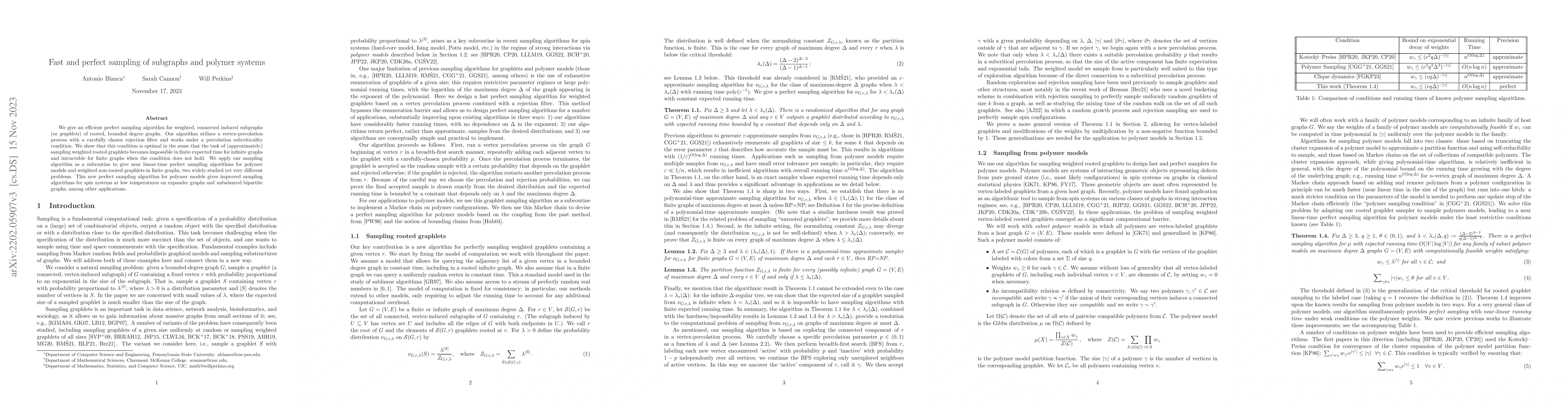 Thumbnail for Fast and perfect sampling of subgraphs and polymer systems