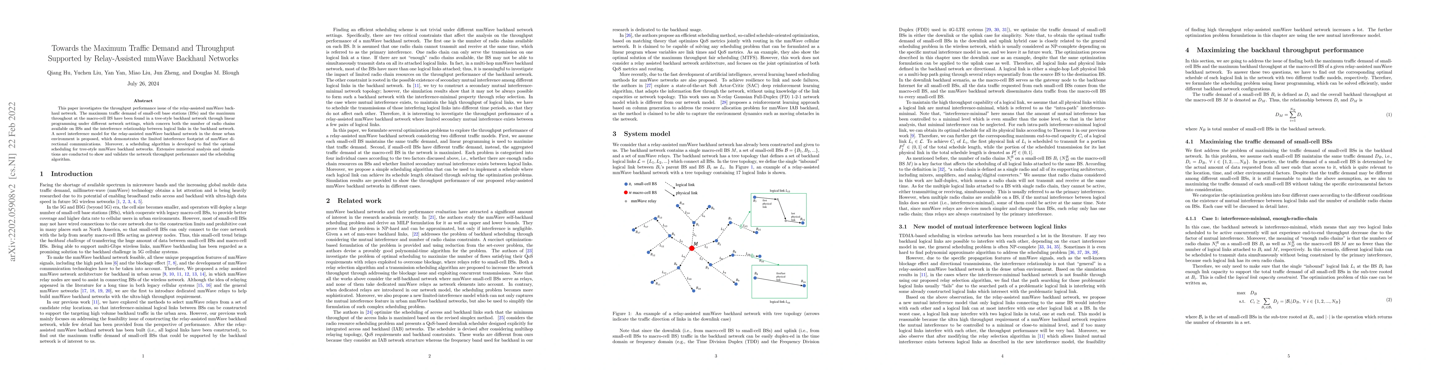 Thumbnail for Towards the Maximum Traffic Demand and Throughput Supported by
  Relay-Assisted mmWave Backhaul Networks